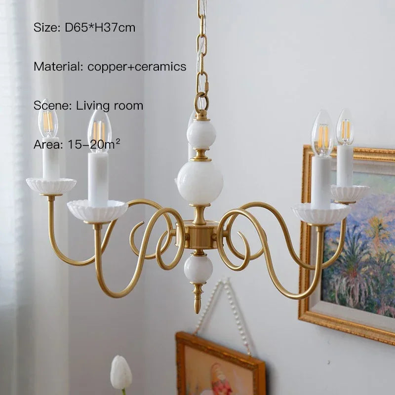 DecorBites™ Cream White Led Chandeliers, Retro Copper Pendant Light for Home Decor
