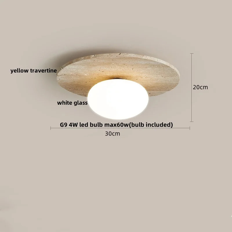 DecorBites™ Glass Ball LED Ceiling Light, Japan Style, Yellow Travertine, Restaurant Reading Décor