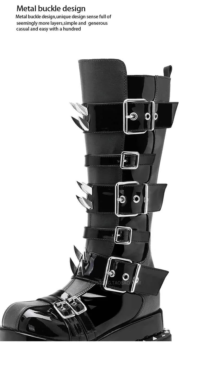 Spike Rivet Platform Motorcycle Boots Punk Style
