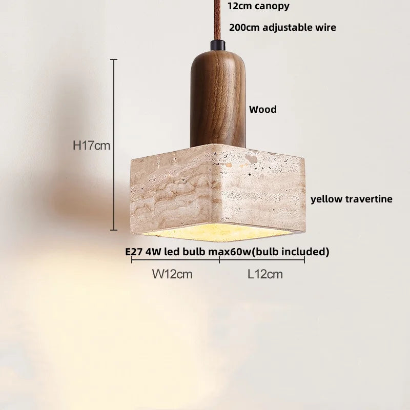 DecorBites™ LED Knob Switch Pendant Lamp Yellow Travertine Copper Wabi Sabi Hanging Lights