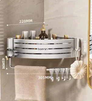 DecorBites™ Corner Shelf with Towel Bar Hook, Aluminum Organizer for Bathroom and Kitchen