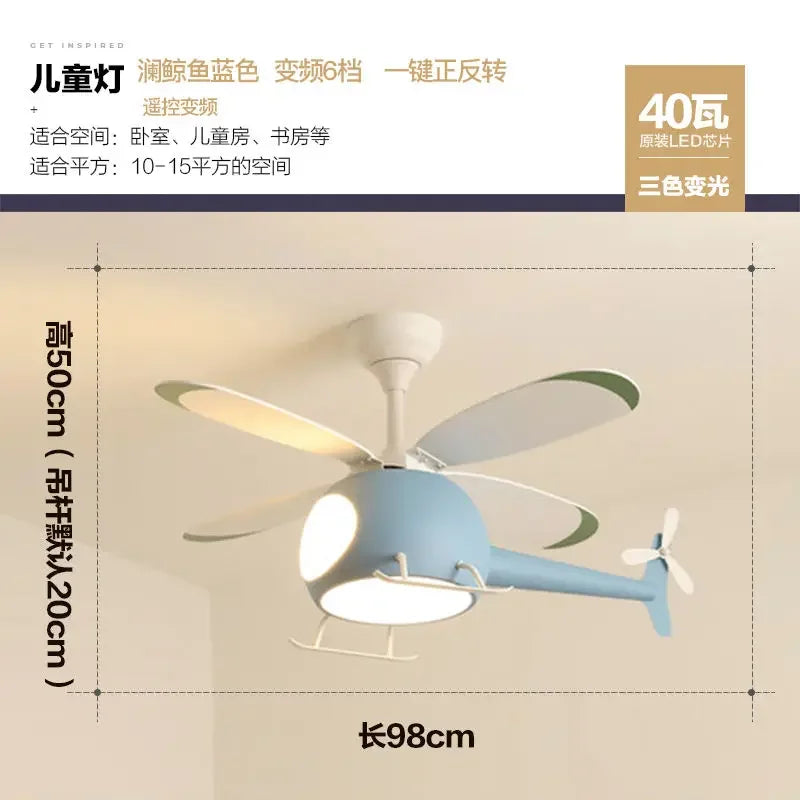 DecorBites™ Kids' Helicopter Ceiling Fan with LED Light Chandelier - Modern Aircraft Design