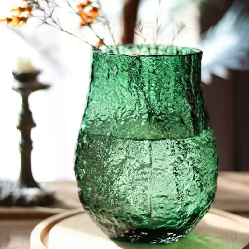 DecorBites™ Green Transparent Glass Vase for Flower Arrangement & Home Decor