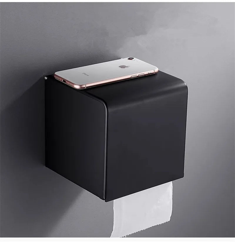 DecorBites™ Black Carved Aluminum Bathroom Tissue Holder Toilet Paper Roll Rack