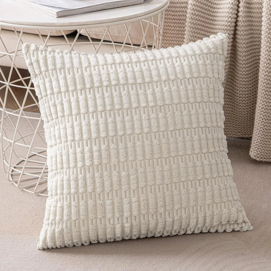 DecorBites™ Corduroy Striped Pillow Cover 18x18 Inch Luxury Cushion Case for Living Room