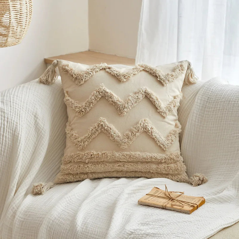 DecorBites™ Geometric Tufted Tassel Cushion Cover 30x50cm/45x45cm