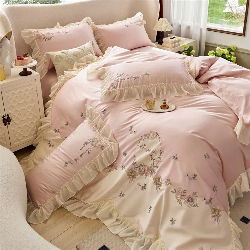 DecorBites™ Flowers Lace Ruffles Princess Wedding Bedding Set 1000TC Egyptian Cotton Collection