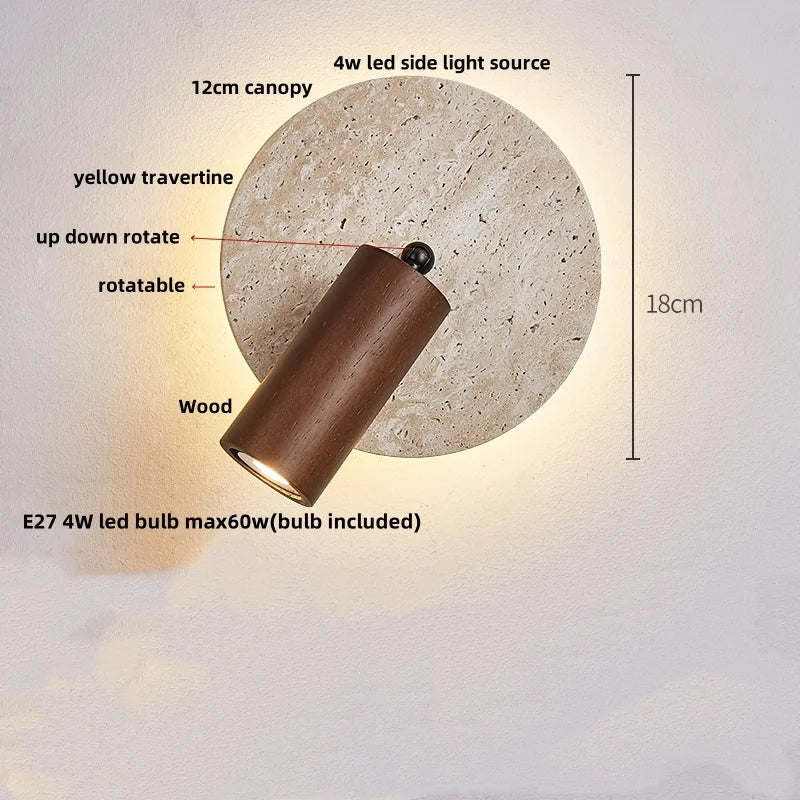 DecorBites™ LED Button Switch Wall Light in Yellow Travertine White Glass - Modern Nordic Design