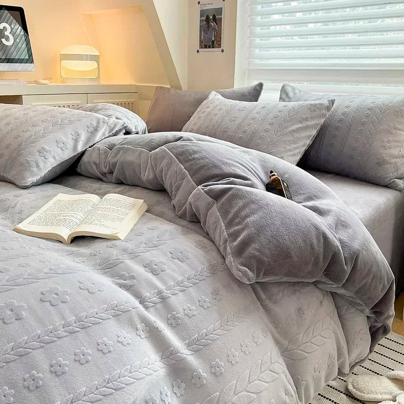 DecorBites™ High-Density Milk Fleece Warm Bedding Set for Winter