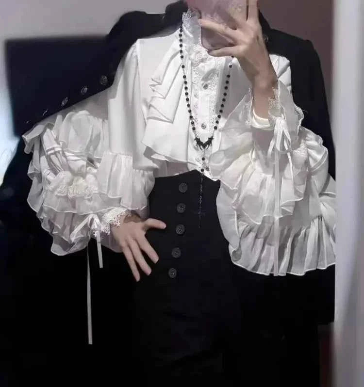 Japanese Lolita Blouse Women Vintage Lantern Sleeve