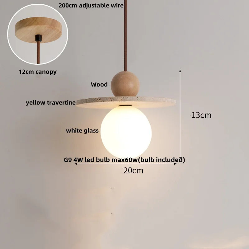 DecorBites™ LED Knob Switch Pendant Lamp Yellow Travertine Copper Wabi Sabi Hanging Lights