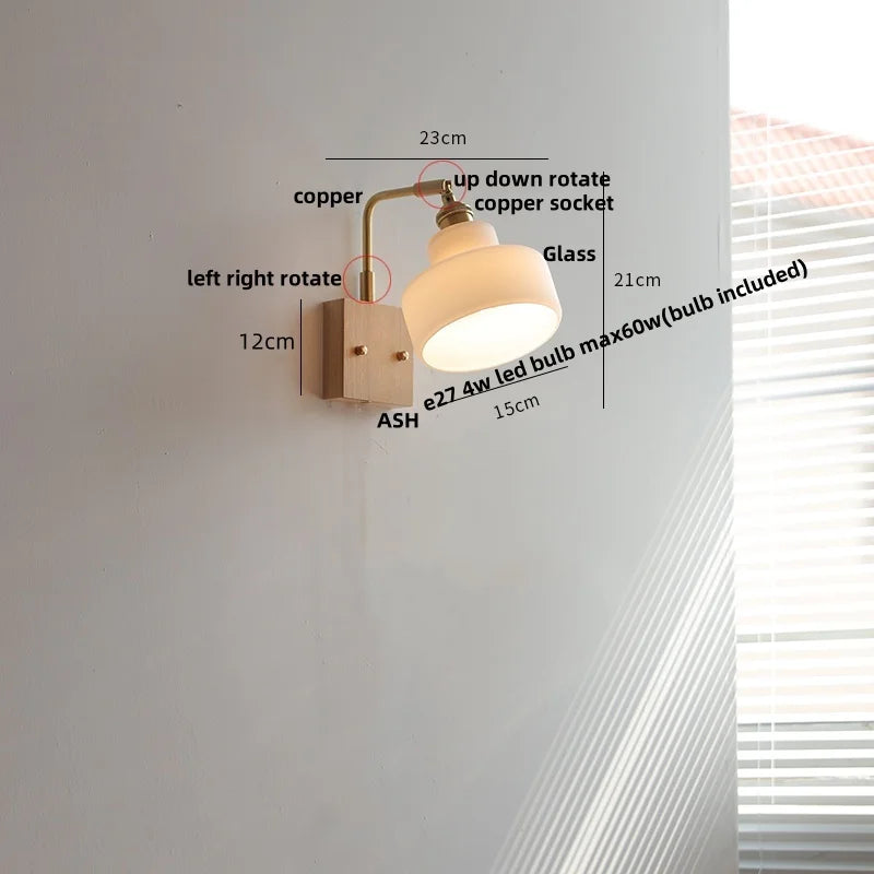 DecorBites™ LED Brass Walnut Wood Wall Sconce Rotate Glass Stair Light