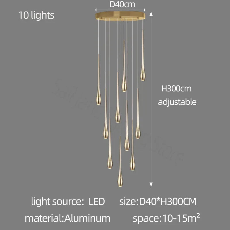 DecorBites™ Gold-Plated LED Ceiling Chandelier for Staircase, Living Room, Kitchen, Attic