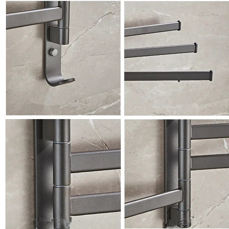 DecorBites™ Gray Aluminum Swivel Towel Hanger: Wall Mounted Folding Bathroom Towel Bar