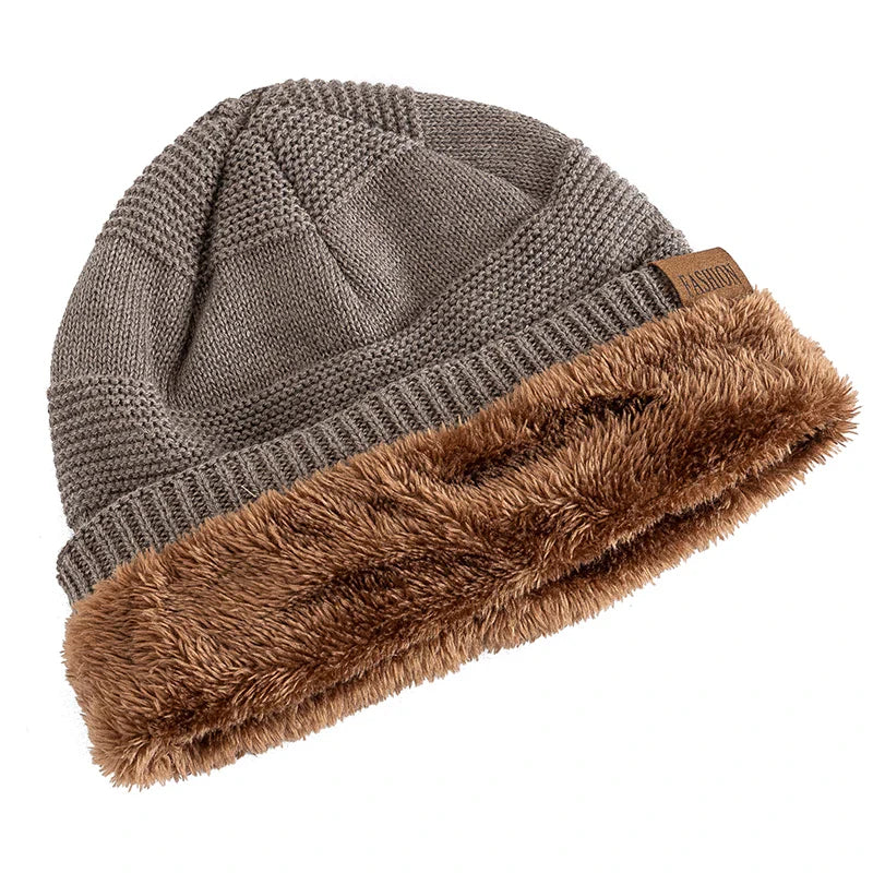 Unisex Slouchy Fur-Lined Winter Beanie Warm Knit Hat for Men & Women