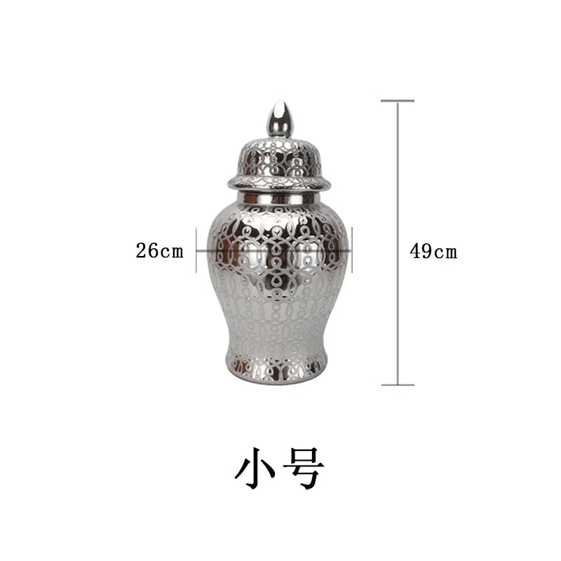 DecorBites™ Golden Pattern Porcelain Ginger Jar Vase with Lid for Home Decor