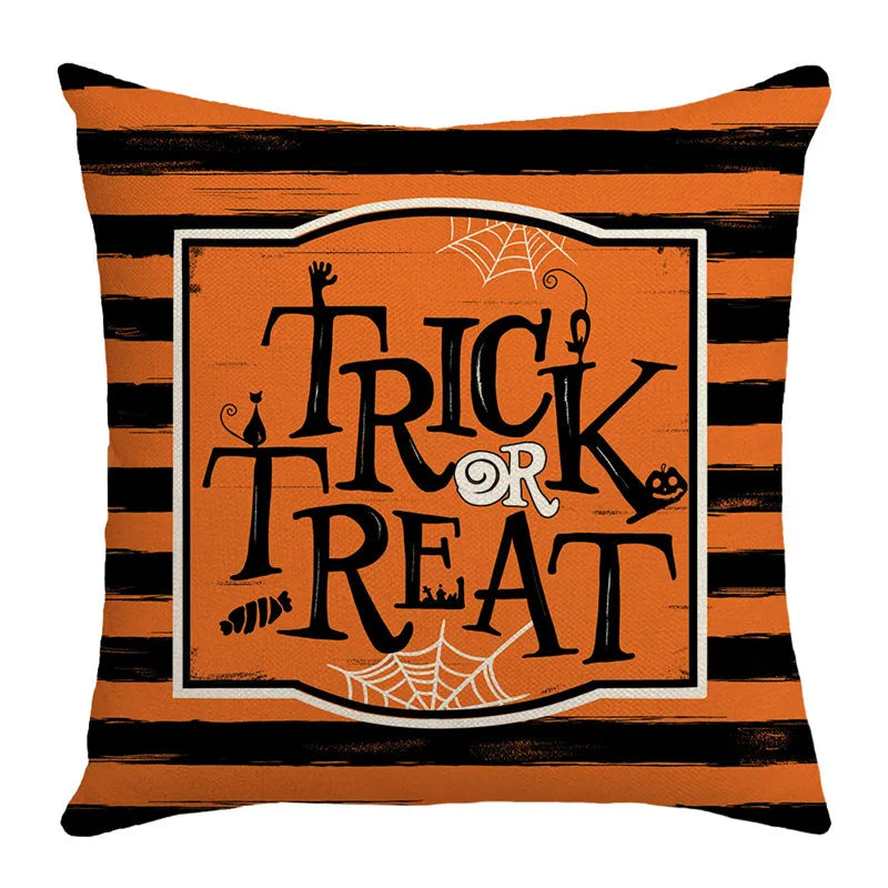 DecorBites™ Halloween Pillowcase Set - Festive Sofa Cushion Covers with Pumpkin Cat Witch Hat Print.