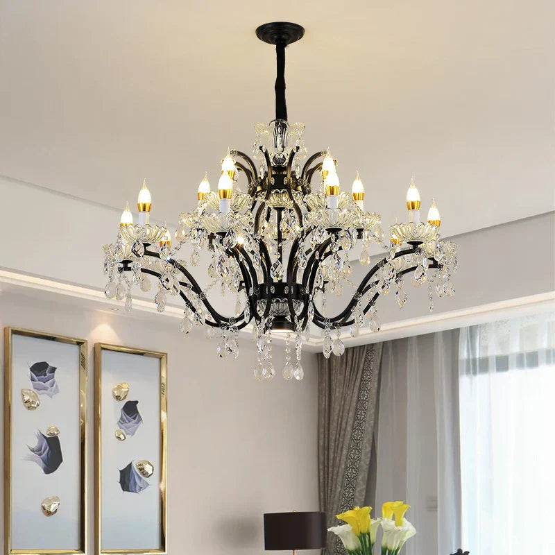 Decorbites crystal candle chandelier black farmhouse dining room lamp