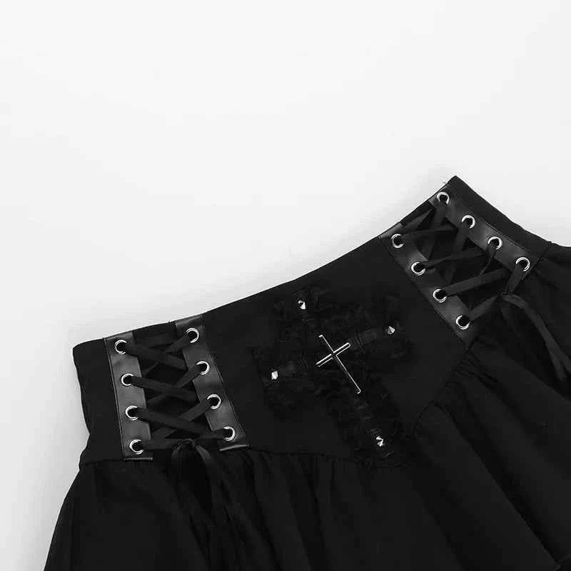 Lace Cross Mini Skirt Y2k Grunge