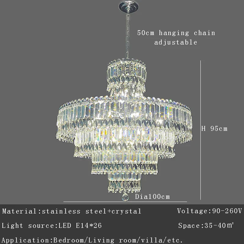 DecorBites™ Large Crystal Chandelier Chrome Hanging Lamp for Dining Room Decor