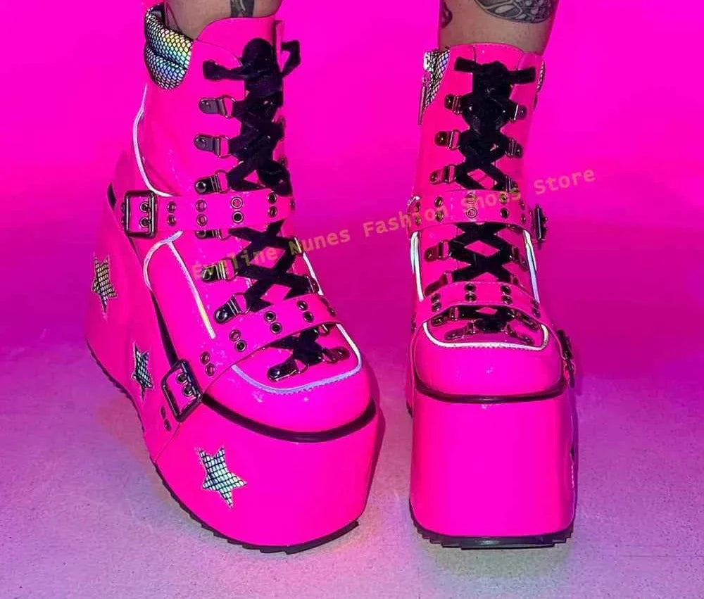 Green Spaced Out Platform Boots Round Patchwork Women Cyberpunk