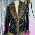 Grunge Goth Hand Made Punk Rock Studded Y2K Vegan Leather Faux Fur Jacket Pin