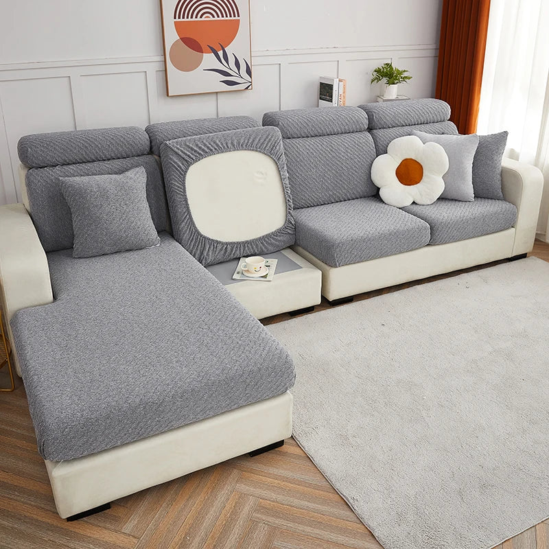 DecorBites™ Jacquard L Sofa Seat Cover Protector: Stretchable, Washable, Thick Slipcovers
