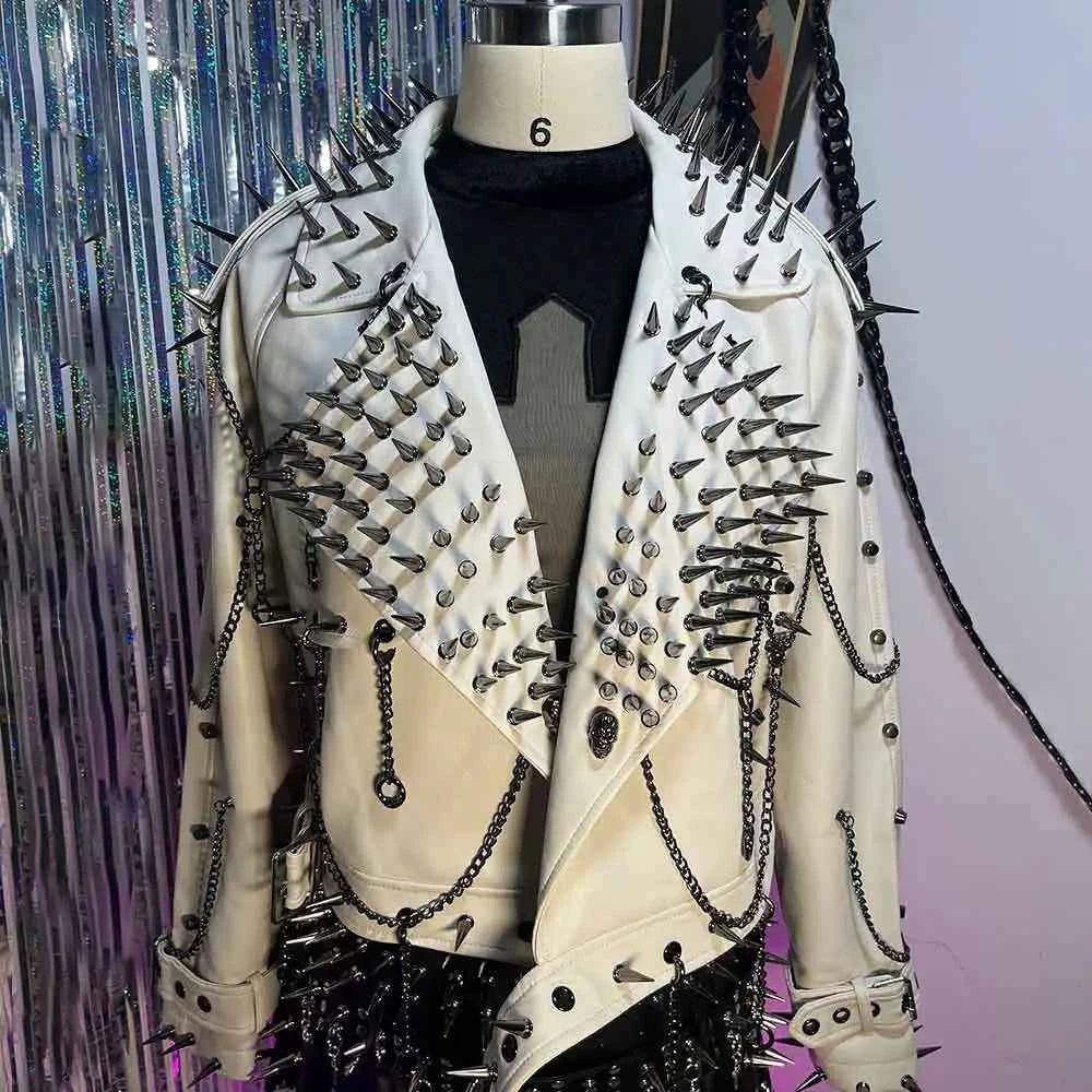 Y2K Vegan Leather Skull Coat Studded Rivet Gothic Grunge