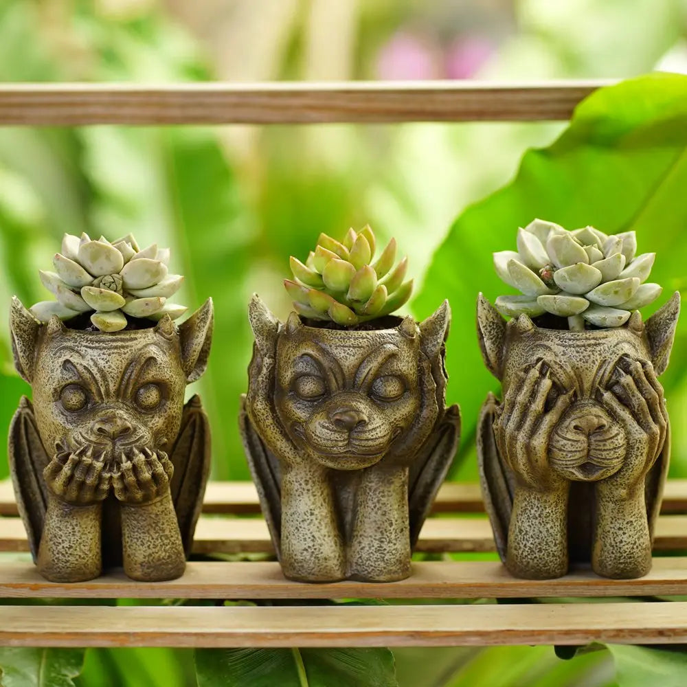 DecorBites™ Gargoyle Resin Vase Sculpture: Unique Home & Garden Decor Accessory