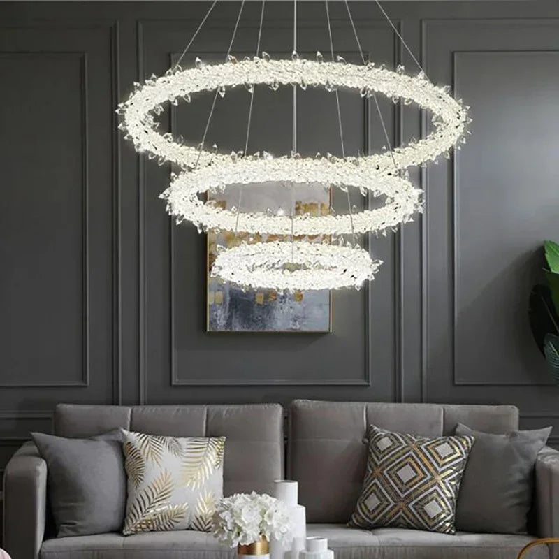 DecorBites™ Crystal Flower LED Chandelier Pendant Light for Living and Dining Room