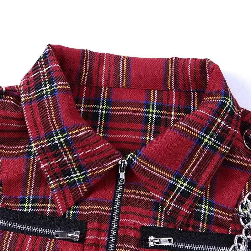 Women Plaid Punk Streetwear Zipper Sweatshirt