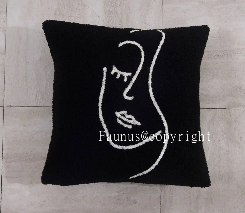 DecorBites™ Lambswool Face Cushion Cover 45x45 Beige White Abstract Art Pillowcase