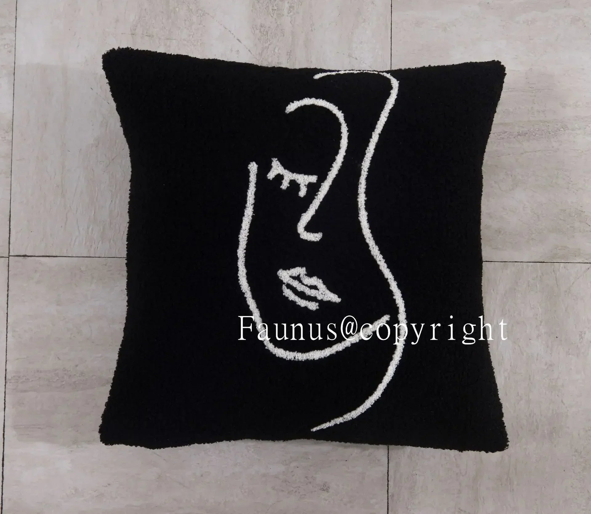 DecorBites™ Lambswool Face Cushion Cover 45x45 Beige White Abstract Art Pillowcase