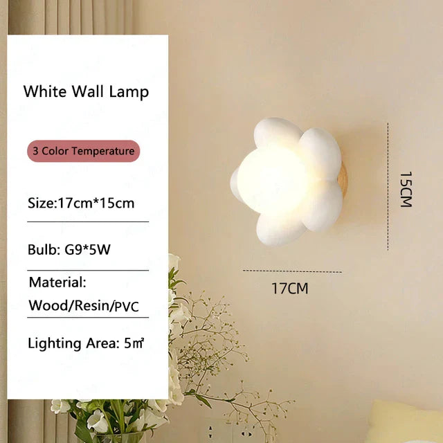 DecorBites™ Kids Flower Resin Wall Lamp LED G9 Bulb White Pink Creative Bedroom Decor