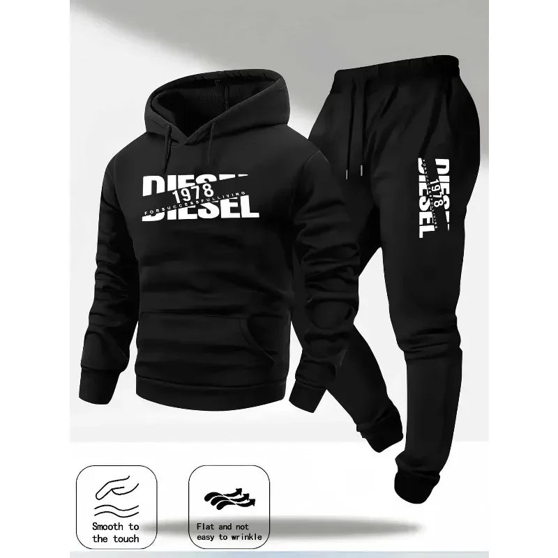 Men's Autumn/Winter Hooded Tracksuit Set – Casual Hoodie & Jogger Pants Two-Piece