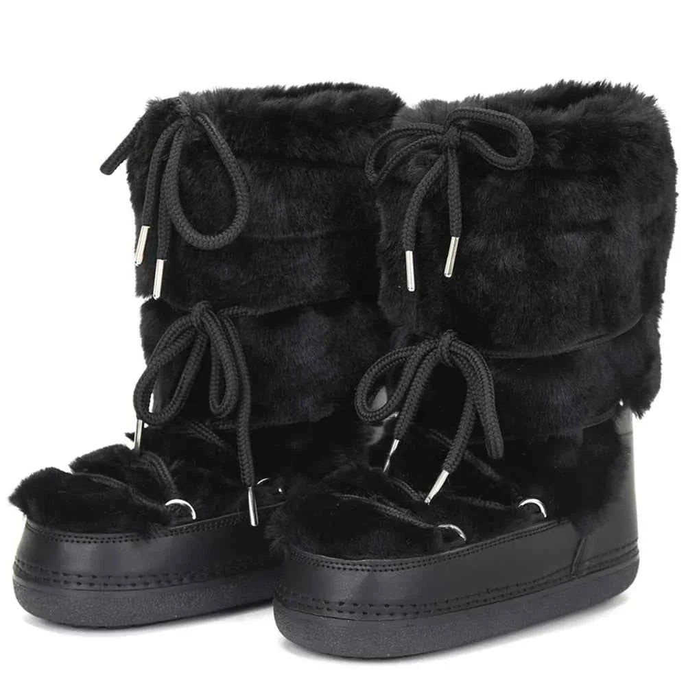 Faux Fox Fur Snow Boots Furry Warm Cotton Boots Female Outdoor Ski Boots