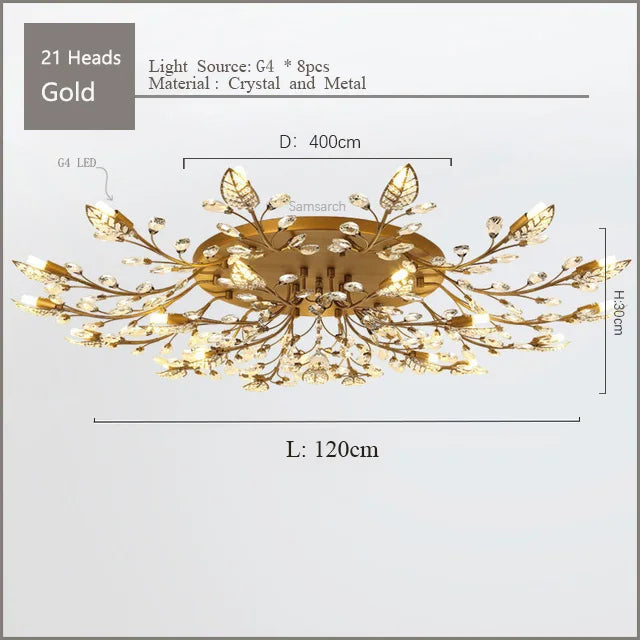 DecorBites™ Crystal Ceiling Chandelier LED Fixture Lights for Living Room Bedroom by Samsarah Lighting