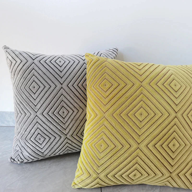 DecorBites™ Geometric Chenille Flocking Cushion Cover in Grey Yellow Purple Red, 45x45cm/30x50cm