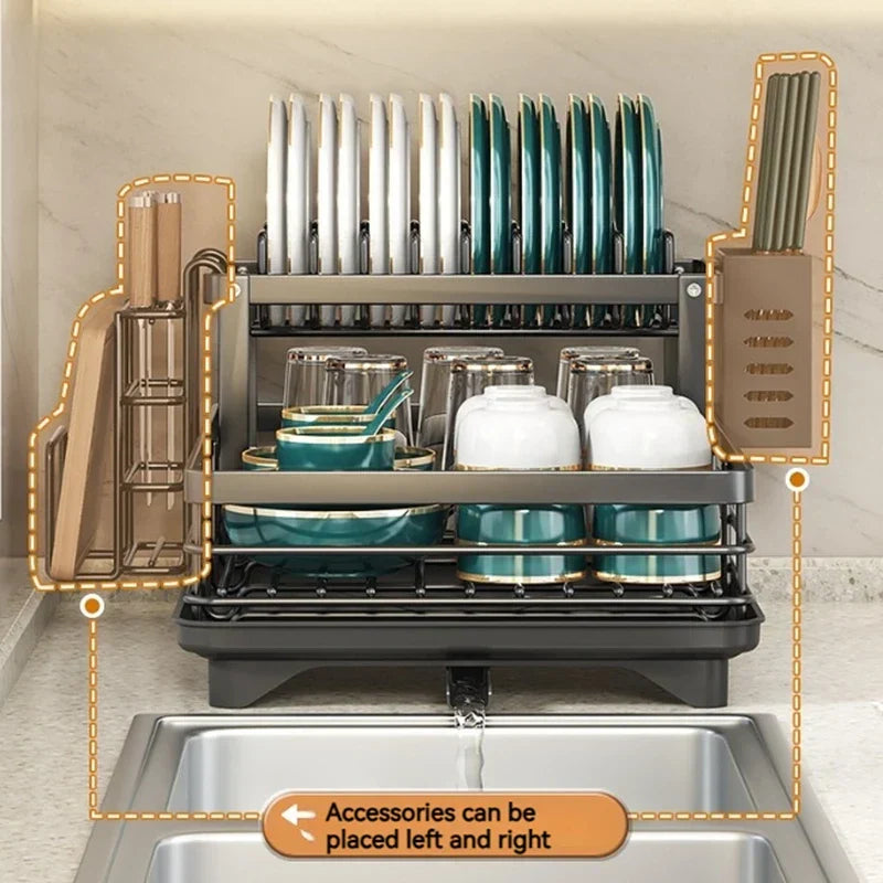 DecorBites™ Kitchen Dish Drying Rack with Drainboard Organizer for Dinnerware and Utensils