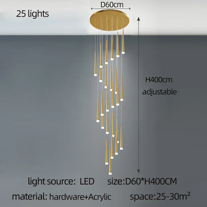 DecorBites™ Golden Tapered Chandelier LED - Modern Indoor Lighting for Living Room, Kitchen, and Hall