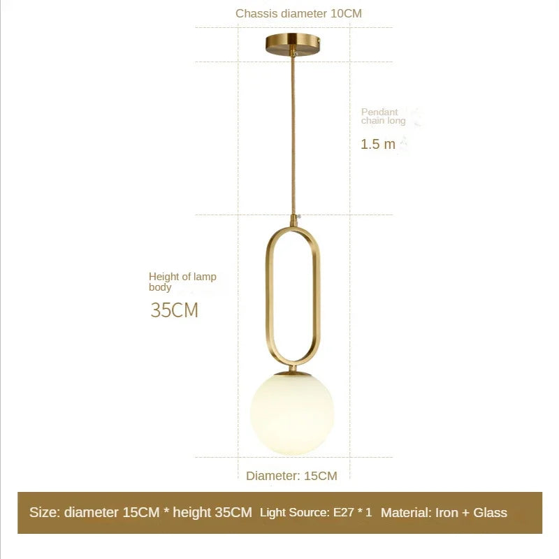 DecorBites™ Golden Glass Ball Pendant Lights Fixture for Kitchen Bedroom Decor