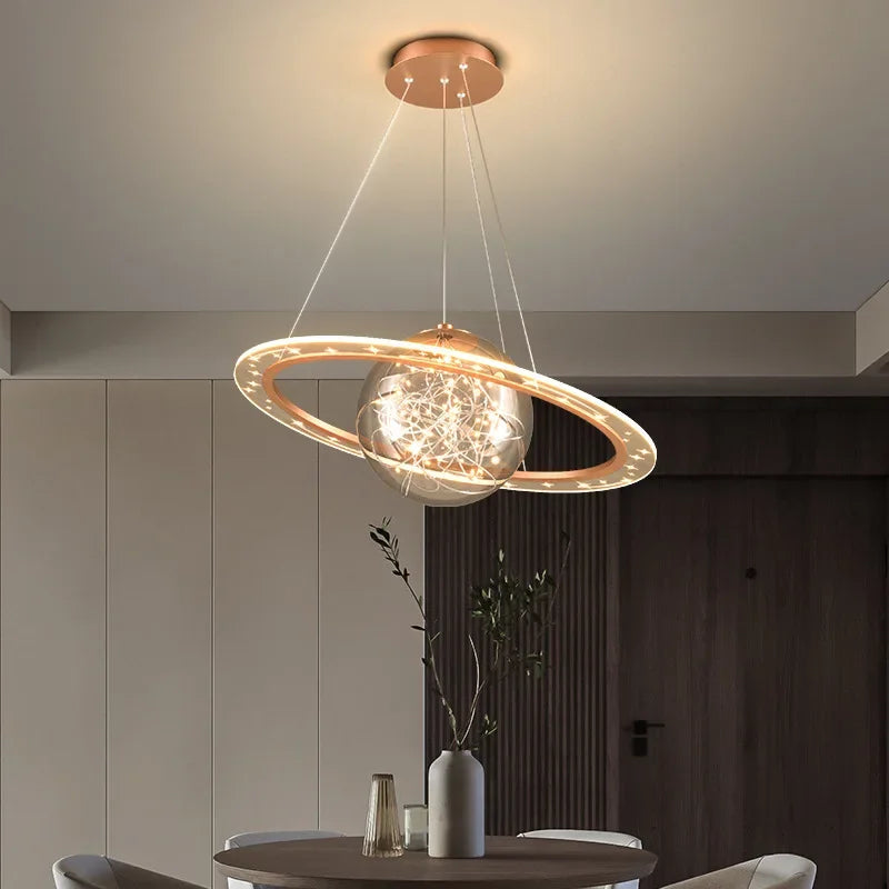 DecorBites™ Golden Acrylic LED Chandelier for Luxury Interior Lighting