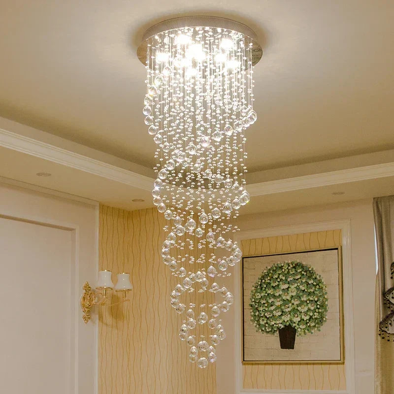 DecorBites™ Crystal Staircase Chandelier: Luxury LED Lighting for Hotel Villa Bedroom Ceiling Lamp