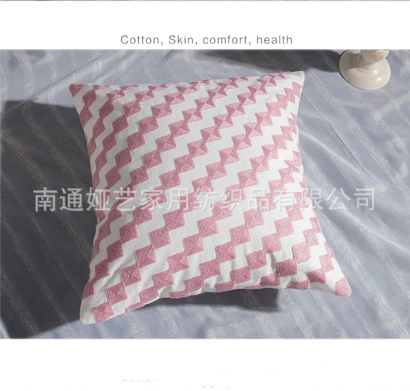 DecorBites™ Cotton Flower Embroidered Geometry Pillowcase 45*45cm - Sofa Living Room Bedside Pillows