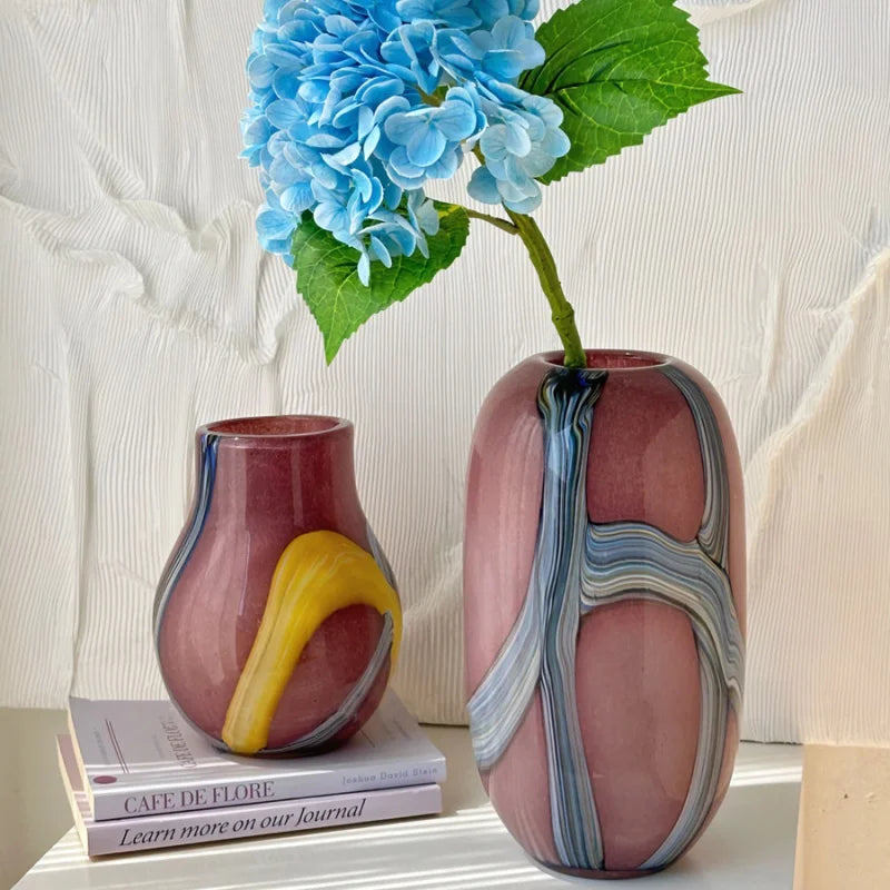 DecorBites™ Irregular Geometric Graffiti Glass Vase for Floral Arrangement and Home Decoration