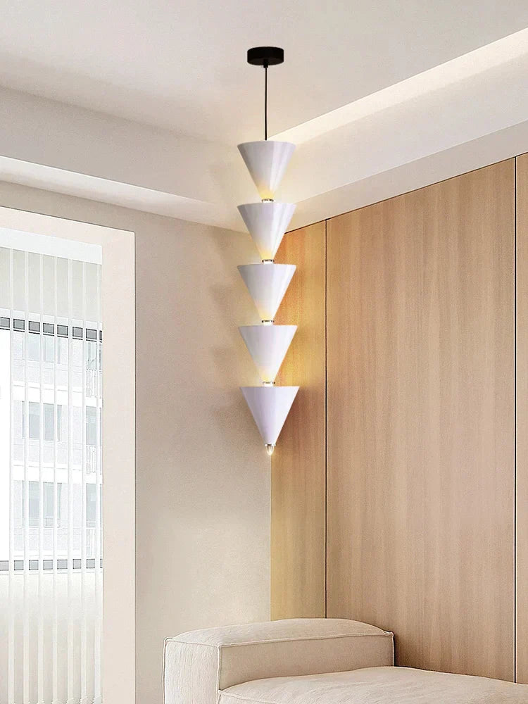 DecorBites™ Cream Bedroom Chandelier: Minimalist Designer Conical Long Line Branched Light Fixture