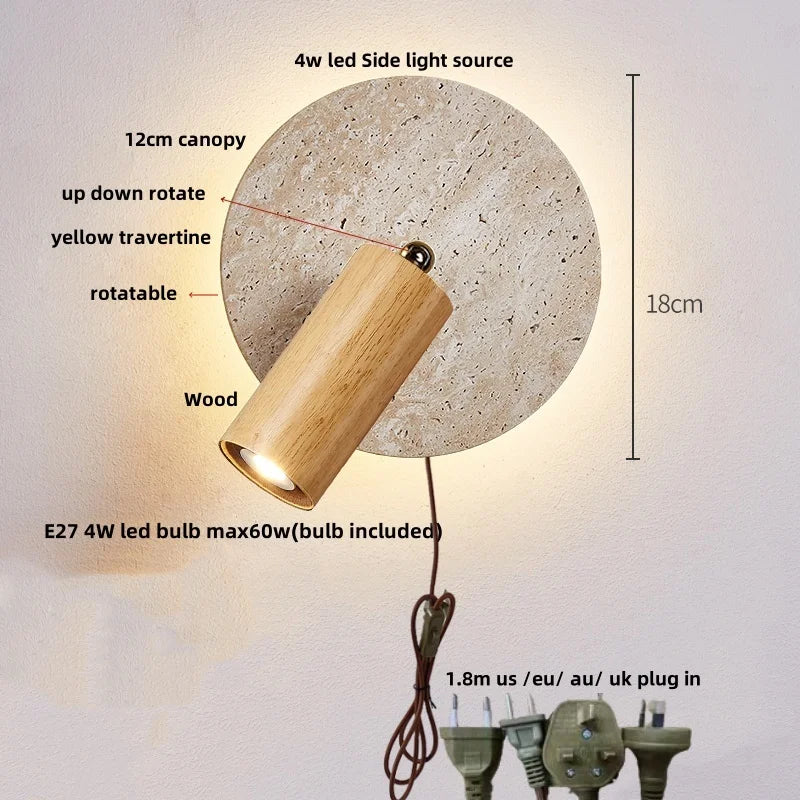 DecorBites™ LED Button Switch Wall Light in Yellow Travertine White Glass - Modern Nordic Design
