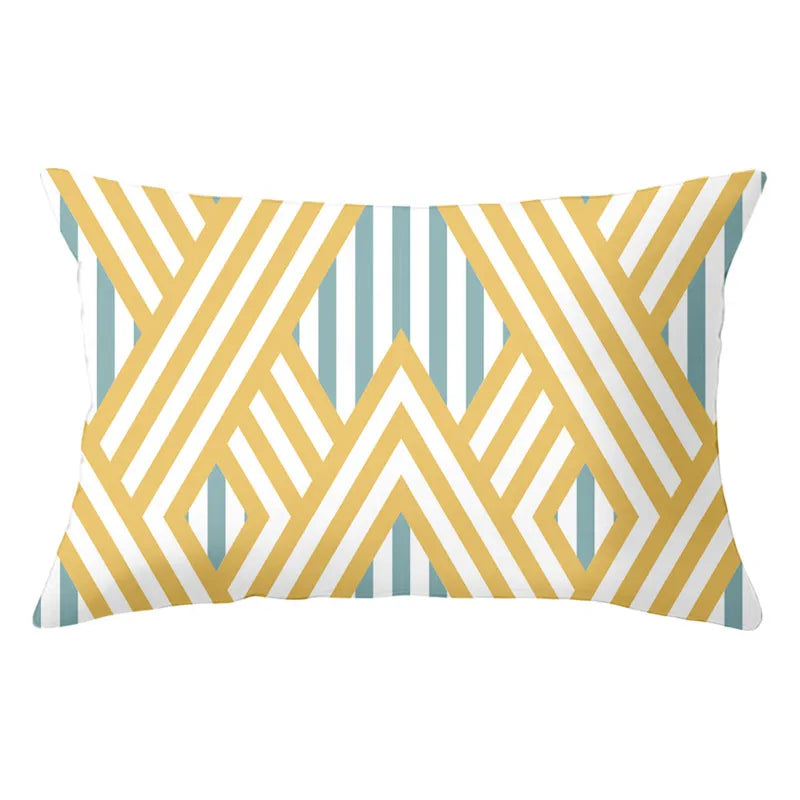 DecorBites™ Geometric Striped Curved Rectangle Pillowcase - Yellow Blue Sofa Throw Pillows