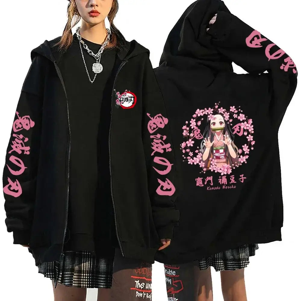 Demon Slayer Harajuku Fleece Zip Hoodie