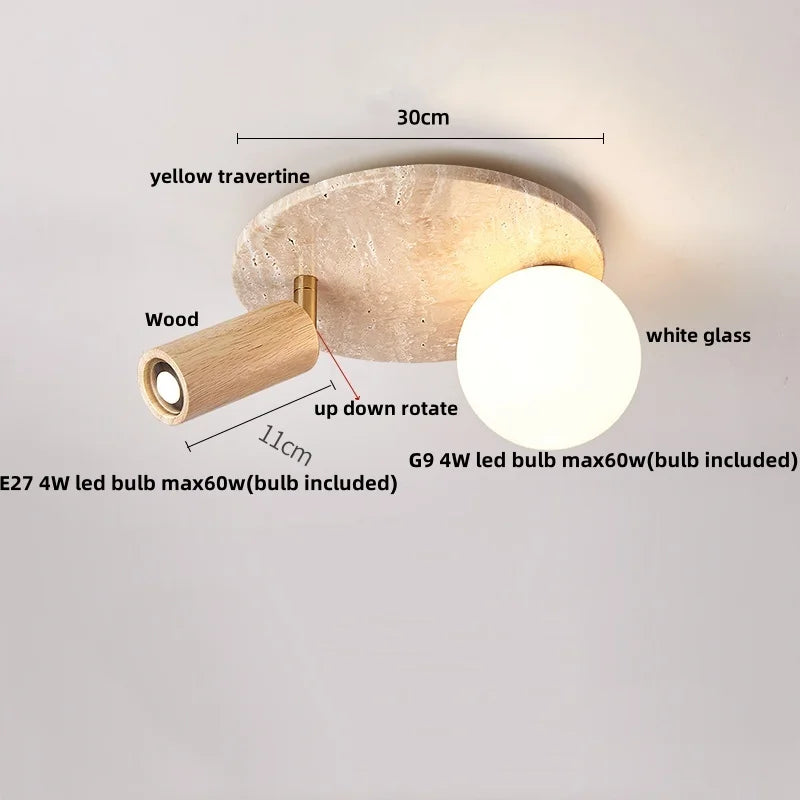 DecorBites™ Glass Ball LED Ceiling Light White Yellow Travertine Plafondlampen